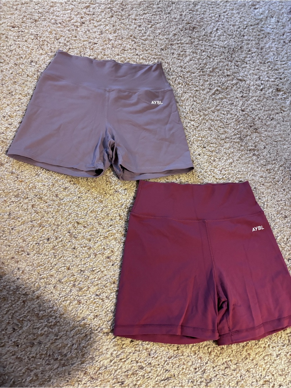 AYBL - Set of 2 (size M) High-Waist Workout Shorts - Plum and Mauve